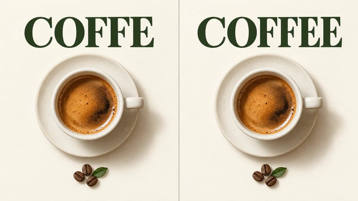 Edit Text in Image Illustration: gleiche Kaffeeposter mit COFFE links und COFFEE rechts