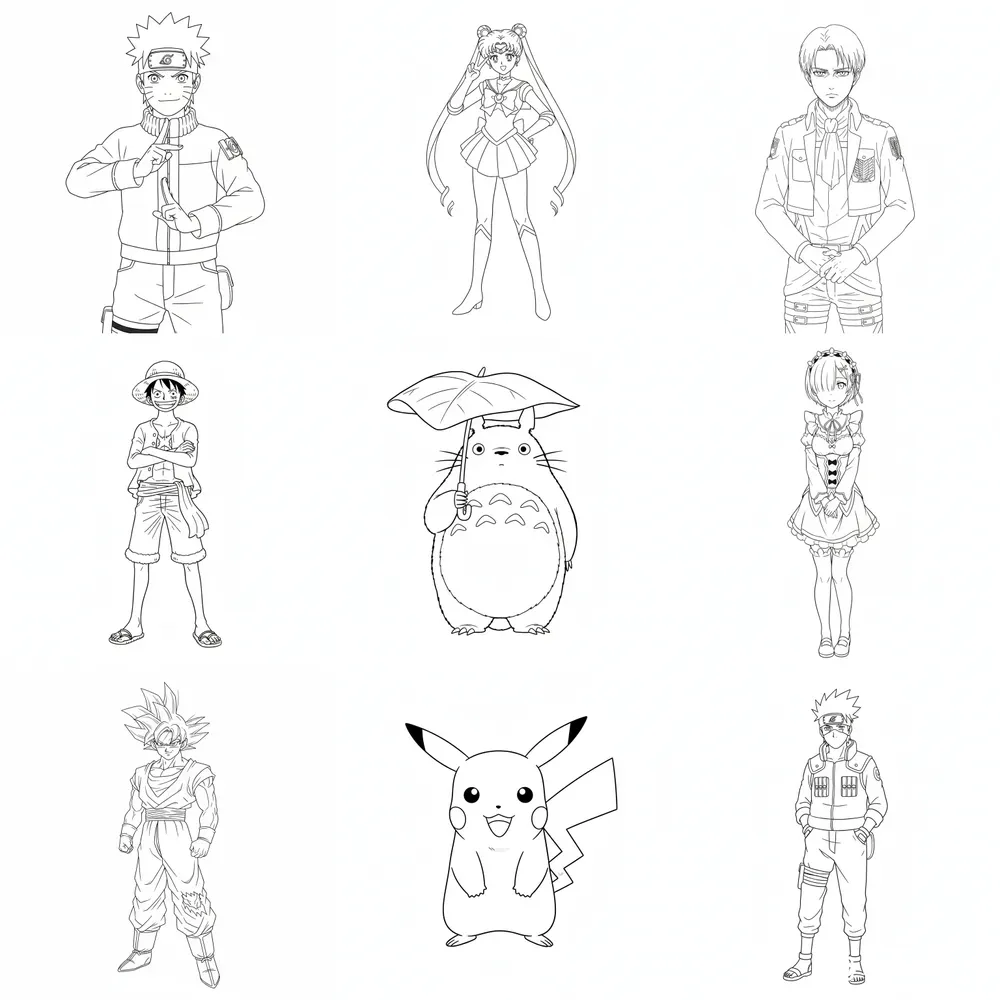 Anime Character Line Sketches